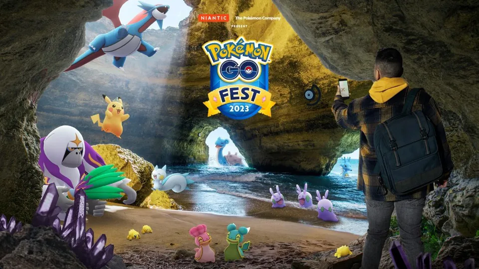 Pokémons em uma caverna para promover um evento presencial no pokémon go